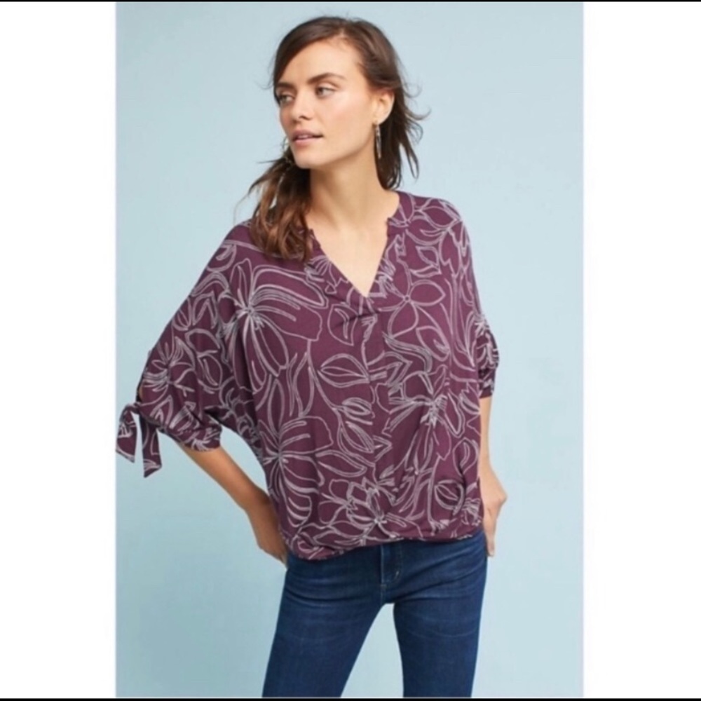 Anthropologie Akemi + Kin Floral Dolman Short Sleeve Top, Size Small